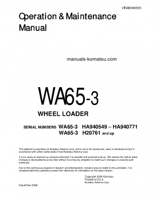 WA65-3(DEU) S/N H20761-UP Operation manual (English)