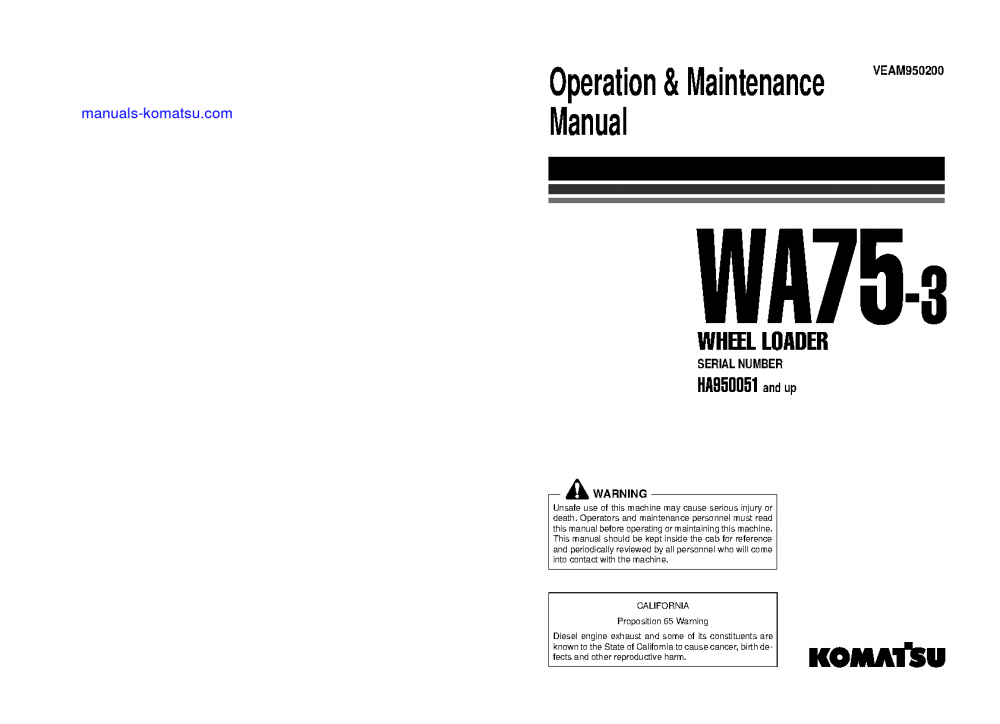 WA75-3(DEU) S/N HA950051-HA950317 Operation manual (English)