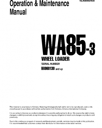 WA85-3(DEU) S/N HA960130-HA960165 Operation manual (English)