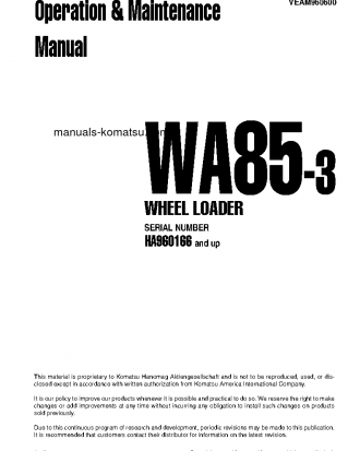 WA85-3(DEU) S/N HA960166-UP Operation manual (English)