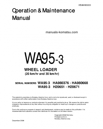 WA95-3(DEU)-30KM OPTIONS S/N H20651-H20671 Operation manual (English)