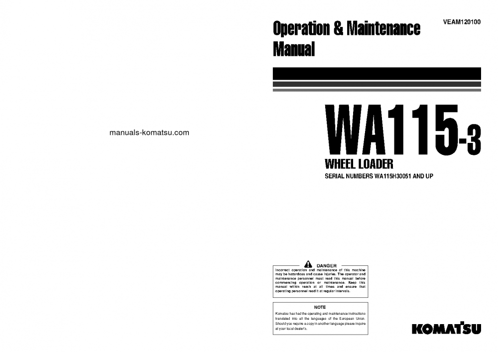 WA115-3(DEU) S/N H30051-UP Operation manual (English)