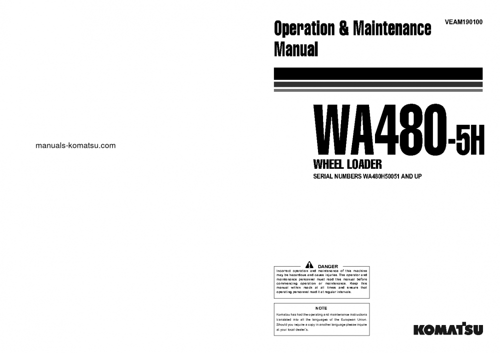 WA480-5(DEU)-H S/N H50051-UP Operation manual (English)