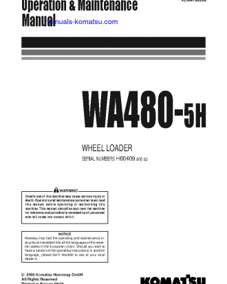 WA480-5(DEU)-H S/N H60409-UP Operation manual (English)