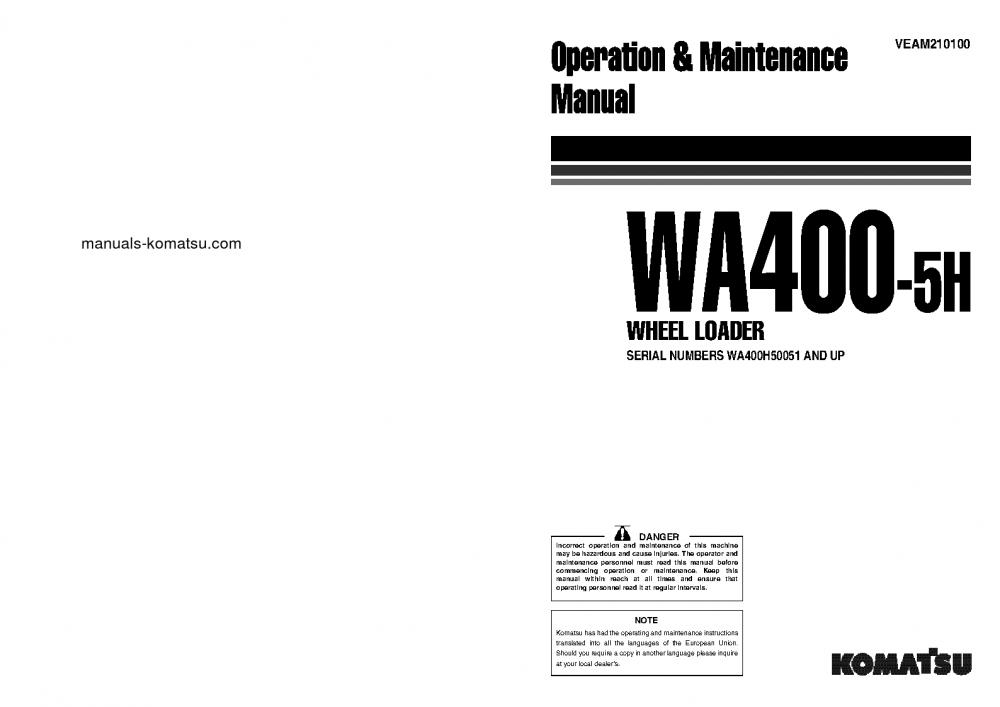 WA400-5(DEU)-H S/N H50051-UP Operation manual (English)