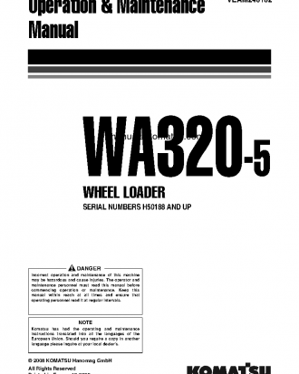 WA320-5(DEU)-H S/N H50051-H50187 Operation manual (English)