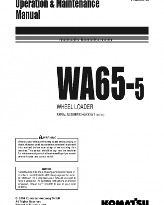 WA65-5(DEU) S/N H50051-UP Operation manual (English)