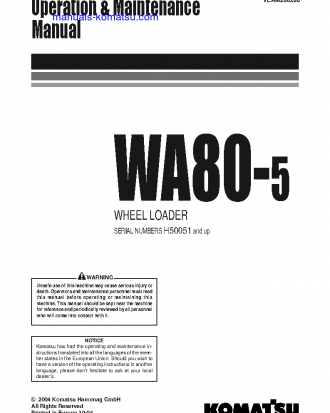 WA80-5(DEU) S/N H50051-UP Operation manual (English)