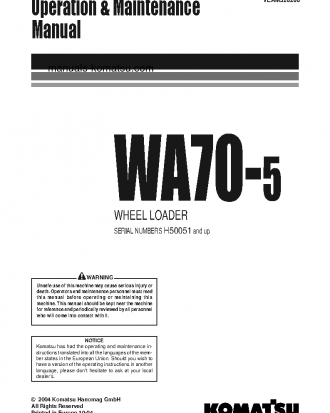 WA70-5(DEU) S/N H50051-UP Operation manual (English)
