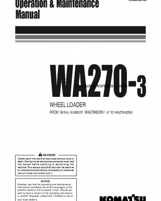 WA270-3(DEU) S/N WA270H20051-WA270H20563 Operation manual (English)