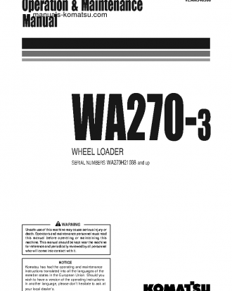 WA270-3(DEU) S/N WA270H21038-UP Operation manual (English)