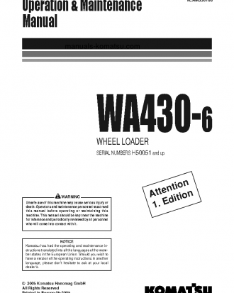 WA430-6(DEU) S/N H50051-UP Operation manual (English)