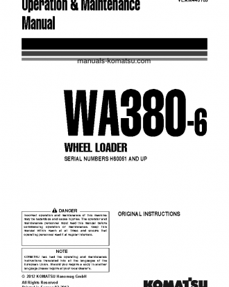 WA380-6(DEU) S/N H60051-UP Operation manual (English)