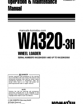 WA320-3(DEU)-H S/N H20051-H20560 Operation manual (English)