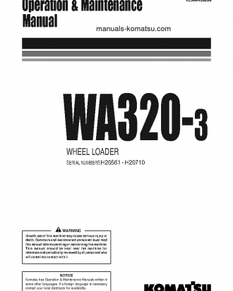 WA320-3(DEU)-H S/N WA320H20561-WA320H20710 Operation manual (English)