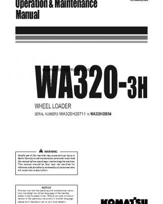 WA320-3(DEU)-H S/N WA320H20711-WA320H20854 Operation manual (English)