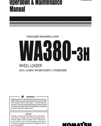 WA380-3(DEU)-H S/N WA380H20837-WA380H20986 Operation manual (English)