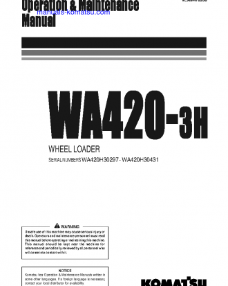 WA420-3(DEU)-H S/N H30297-H30431 Operation manual (English)