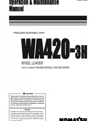 WA420-3(DEU)-H S/N H30462-H30566 Operation manual (English)