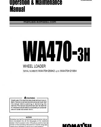 WA470-3(DEU)-H S/N H20942-H21064 Operation manual (English)