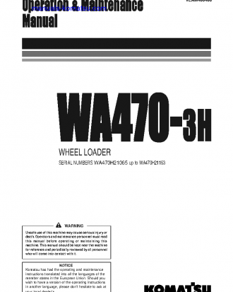 WA470-3(DEU)-H S/N H21065-H21163 Operation manual (English)