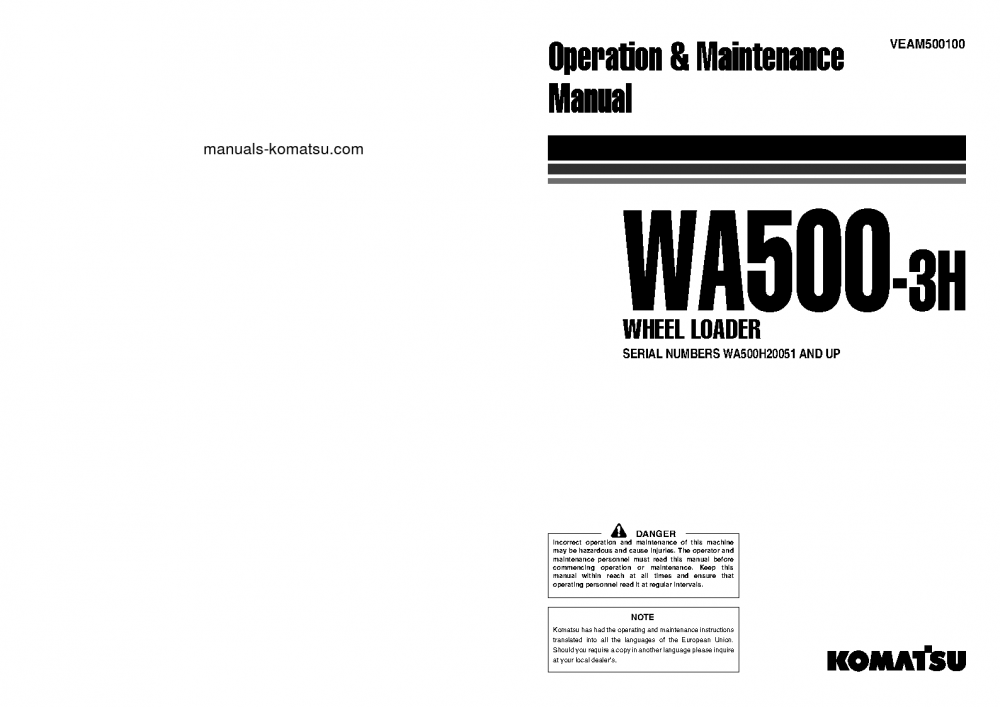 WA500-3(DEU) S/N H20313-H30322 Operation manual (English)