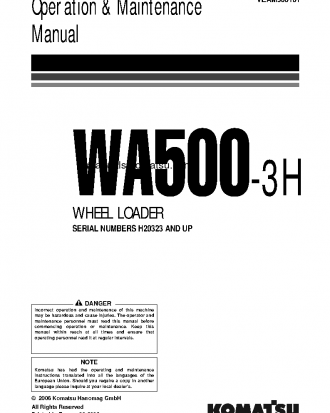 WA500-3(DEU)-H S/N H20323-UP Operation manual (English)