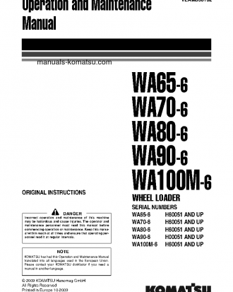WA100M-6(DEU) S/N H60051-UP Operation manual (English)