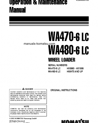 WA470-6(DEU)-LC S/N H50880-H51999 Operation manual (English)