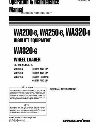 WA250-6(DEU)-HIGHLIFT S/N H00051-UP Operation manual (English)