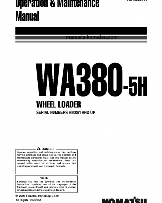 WA380-5(DEU)-H S/N H50051-UP Operation manual (English)