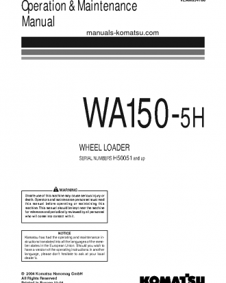 WA150-5(DEU) S/N H50051-UP Operation manual (English)