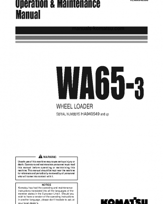 WA65-3(DEU) S/N HA940549-UP Operation manual (English)