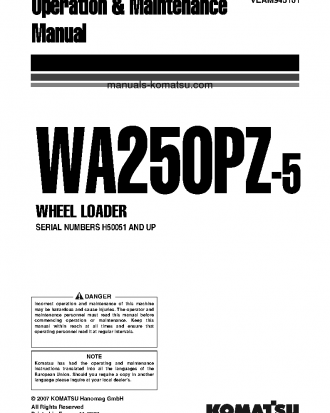 WA250PZ-5(DEU) S/N H50051-UP Operation manual (English)