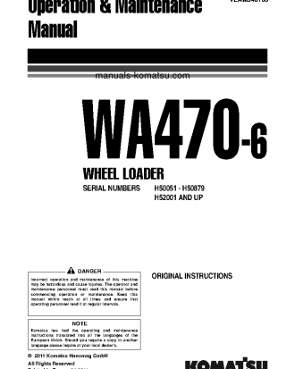 WA470-6(DEU) S/N H50051-H50879 Operation manual (English)