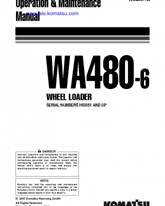 WA480-6(DEU) S/N H60051-UP Operation manual (English)