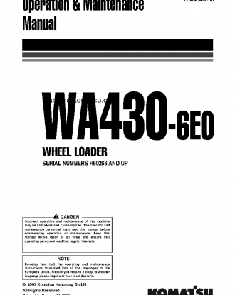 WA430-6(DEU) S/N H60266-UP Operation manual (English)