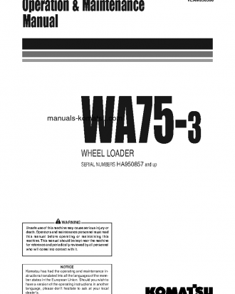 WA75-3(DEU) S/N HA950857-UP Operation manual (English)