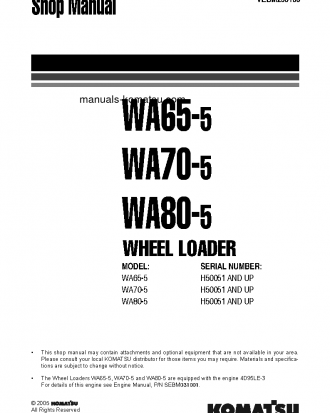 WA65-5(DEU)-WA S/N H50051-UP Shop (repair) manual (English)