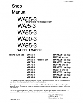 WA65-3(DEU) S/N HA940051-UP Shop (repair) manual (English)