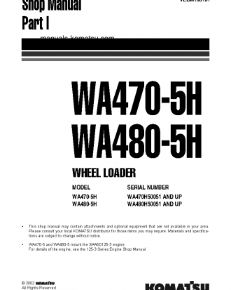 WA480-5(DEU)-H S/N H50051-UP Shop (repair) manual (English)