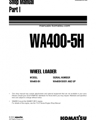 WA400-5(DEU)-H S/N H50051-UP Shop (repair) manual (English)