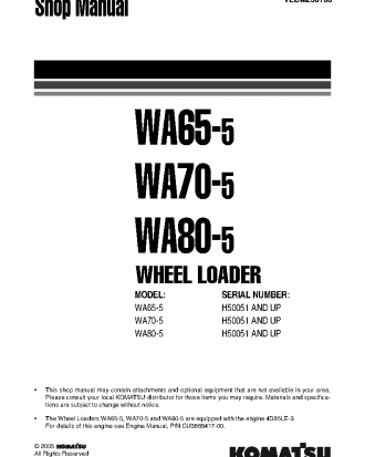 WA65-5(DEU) S/N H50051-UP Shop (repair) manual (English)