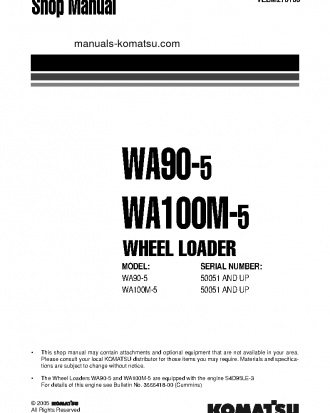 WA100M-5(DEU) S/N H50051-UP Shop (repair) manual (English)