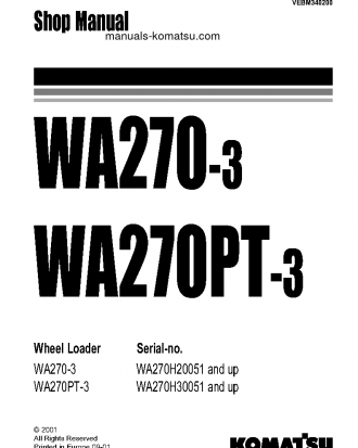 WA270PT-3(DEU) S/N WA270H30051-UP Shop (repair) manual (English)
