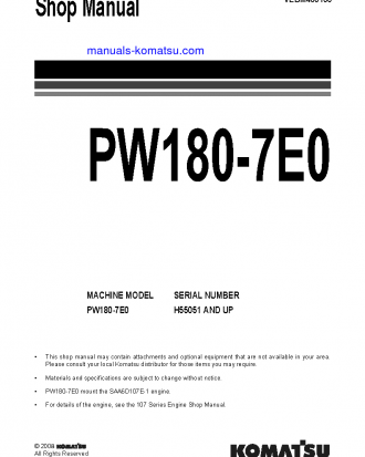 PW180-7(DEU)-E0 S/N H55051-UP Shop (repair) manual (English)