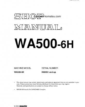 WA500-6(DEU) S/N H60051-UP Shop (repair) manual (English)