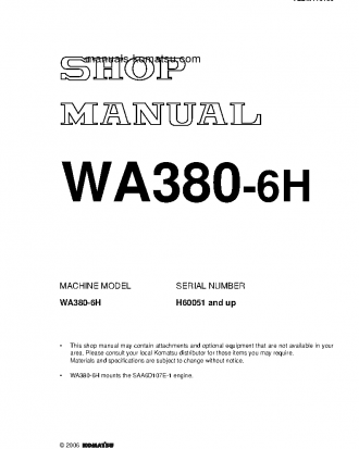 WA380-6(DEU) S/N H60051-UP Shop (repair) manual (English)