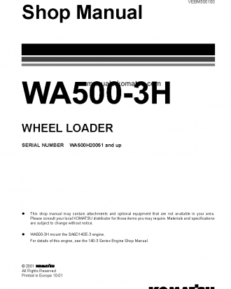 WA500-3(DEU) S/N H20313-UP Shop (repair) manual (English)