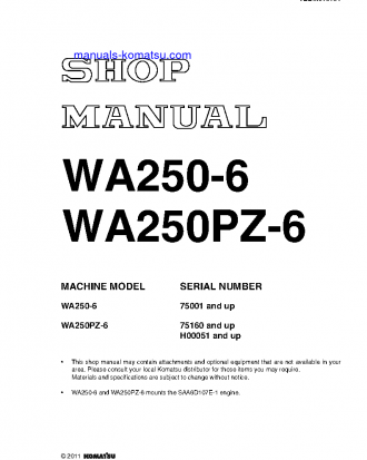 WA250PZ-6(DEU) S/N 75160-UP Shop (repair) manual (English)